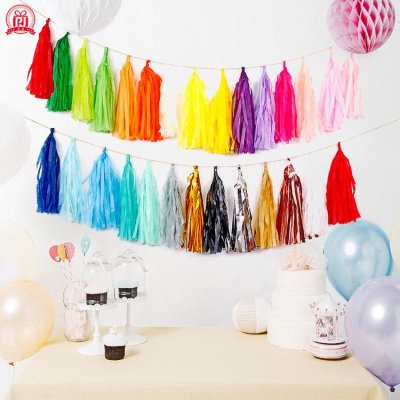 Birthday Party Paper Tassel Pull Banner Wedding Background Layout Ribbon Decoration Supplies