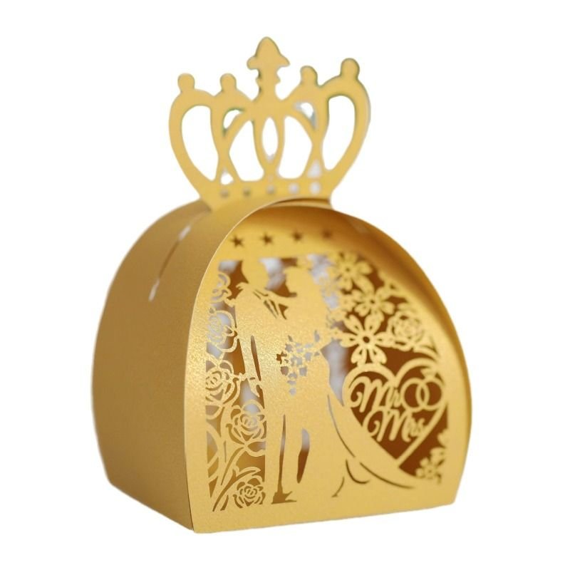 Simple Creative Wedding Laser Hollow Bride And Groom Crown Candy Packaging Box