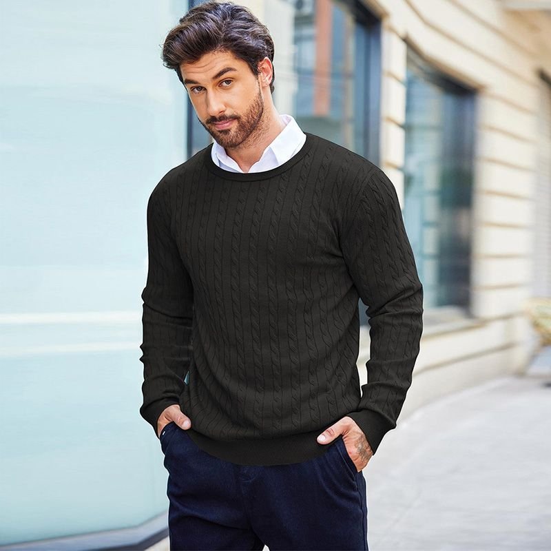 Autumn And Winter Men Round Neck Knitted Twist Slim-Fit Sweater