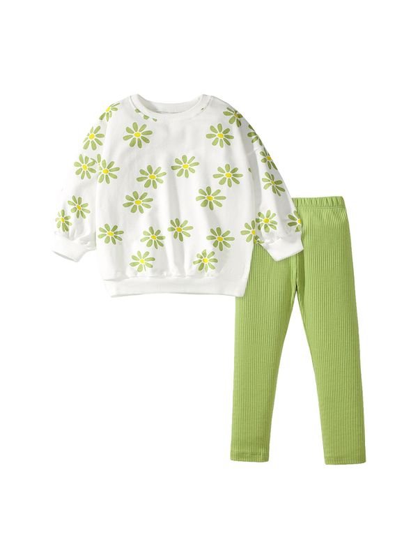 Kids Toddler Girls Casual Cute Flower Print Long Sleeve Sweatshirts Pants Sets