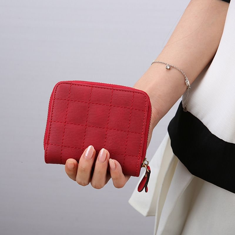 Women Fashion Rhombic Solid Color Mini Zipper Wallet