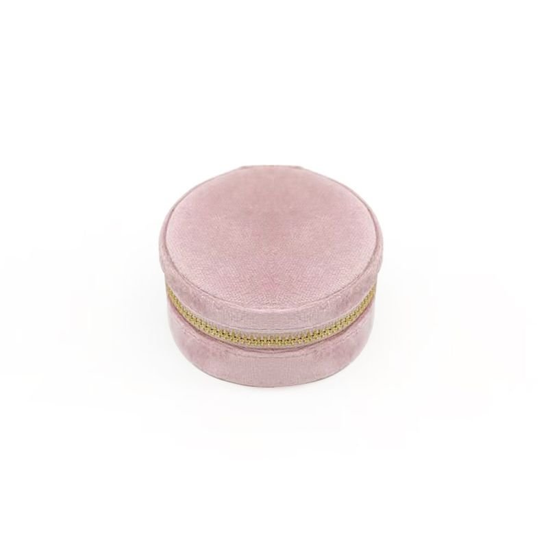 Fashion Solid Color Zipper Velvet Round Jewelry Storage Box