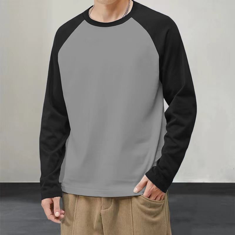 Men Casual Versatile Sports Color Matching Plus Size Long Sleeve T-Shirt