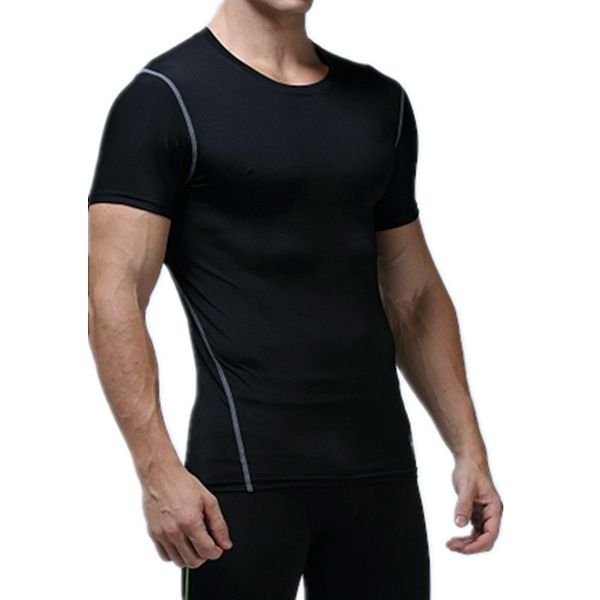 Men Casual Basic Solid Color Quick Drying Short Sleeve Round Neck Sports Tight T-Shirt