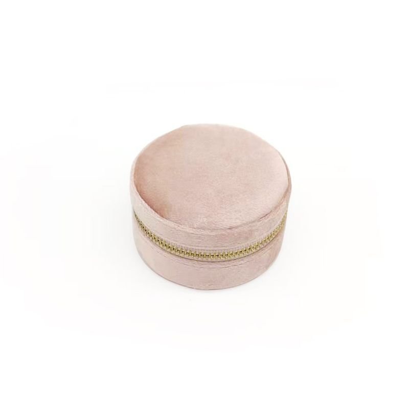 Fashion Solid Color Zipper Velvet Round Jewelry Storage Box