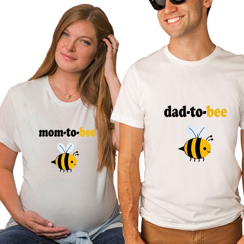 Valentine Day Pregnant Women Cartoon Cute Bee Print Round Neck Short Sleeve Couple T-Shirt