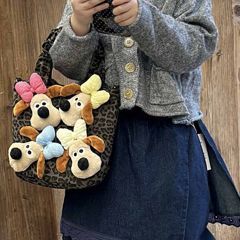 Kids Girls Casual Cute Cartoon Dolls Leopard Handle Crossbody Bag