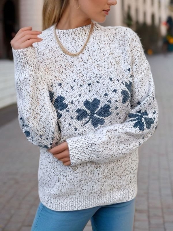 Women Fashion Half-Turtleneck Christmas Snowflake Knit Sweater