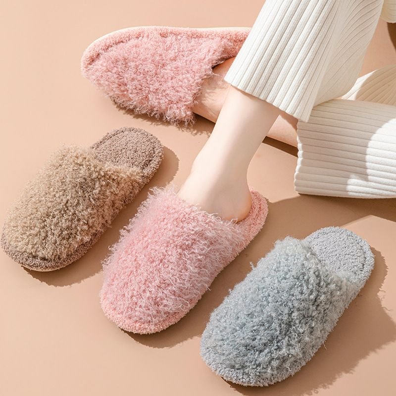 Autumn Winter Women Fashion Solid Color Plush Plus Size Home Slippers