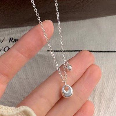 Women Fashion Simple Sterling Silver Bell Pendant Necklace