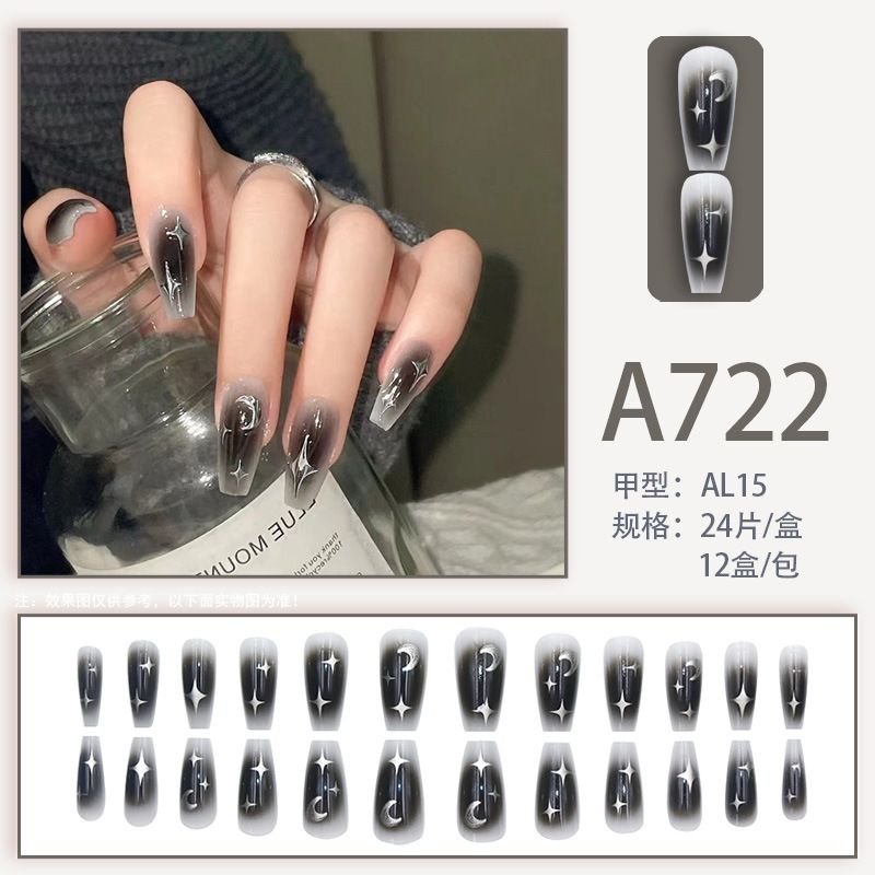 Gothic Dark Star Black Track Nail Art Finished Moon Gradient Wear Armor Removable Press On Nails