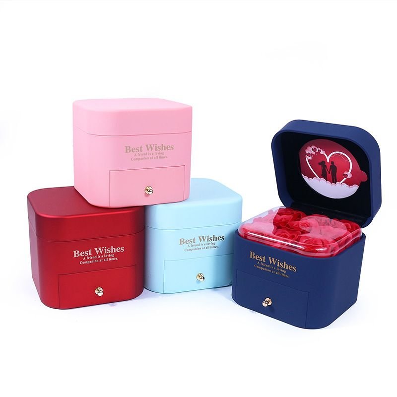 Rose Gift Box Valentine Day Jewelry Ring Lipstick Packaging Drawer Box