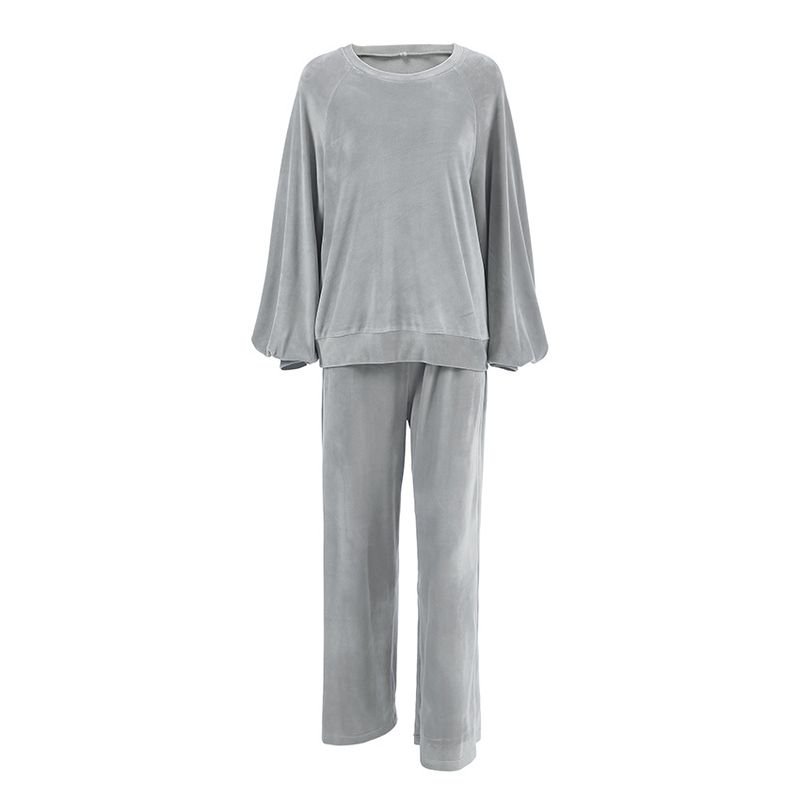 Autumn Winter Women Fashion Loose Round Neck Long Sleeve Warm Home Pajamas Set