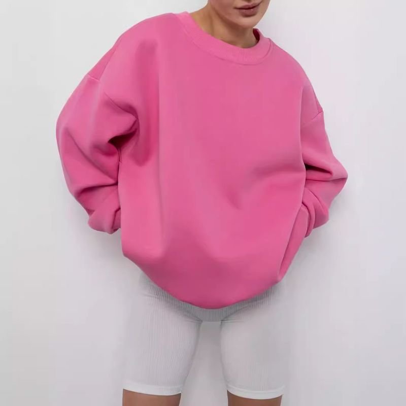 Autumn Winter Women Casual Loose Solid Color Round Neck Long Sleeve Blank Sweatshirt