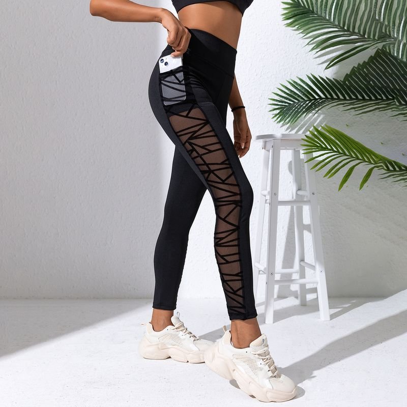 Women Fashion Mesh Stitching High Waist Hip Exercise Fitness Running Yoga Leggings