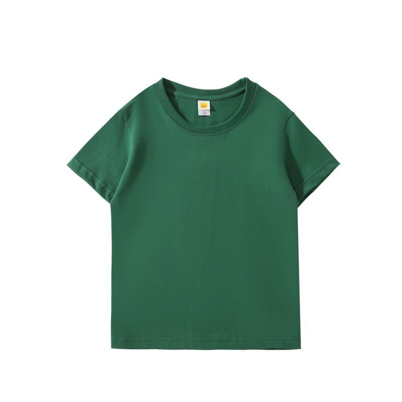 Summer Kids Children 100% Cotton Short-Sleeved Solid Color Crew Neck T-Shirt