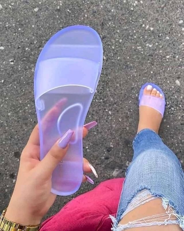 Women Fashion Solid Color Transparent Flat Slippers