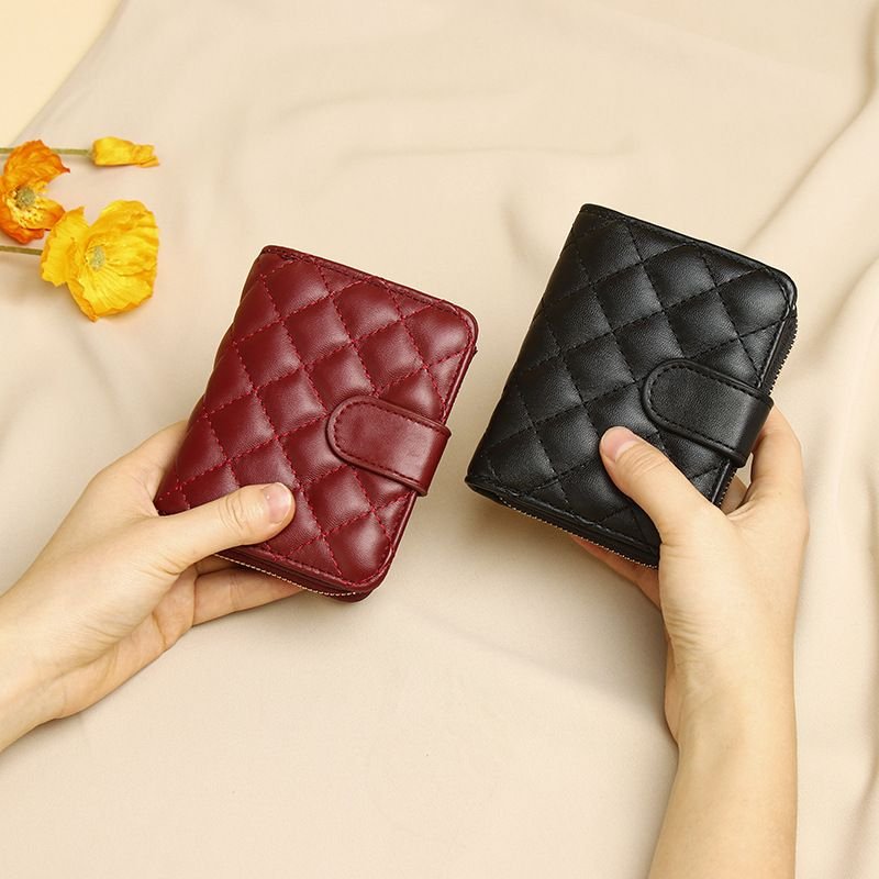 Women Fashion Solid Color Diamond Multi Card Mini Wallet