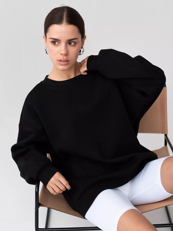 Autumn Winter Women Casual Loose Solid Color Round Neck Long Sleeve Blank Sweatshirt