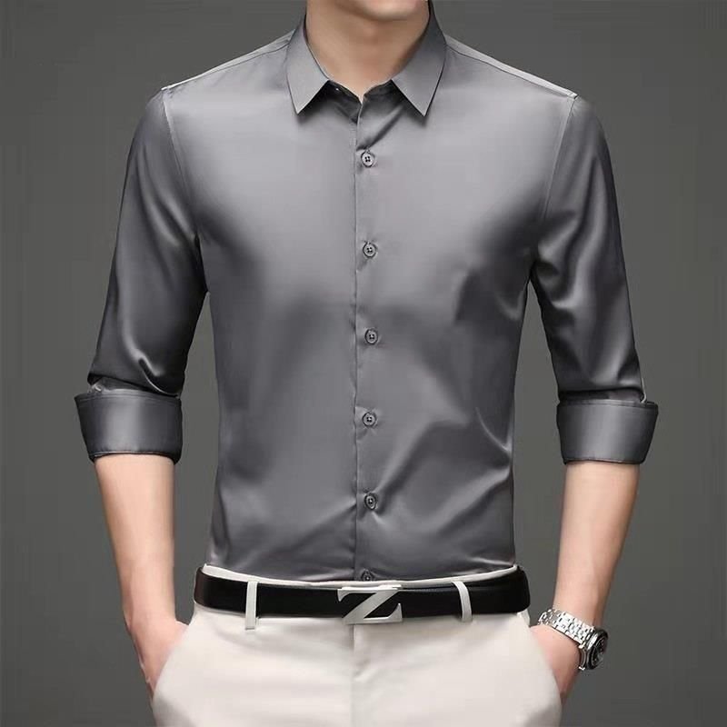 Men Fashion Simple Silk Long Sleeve Business Shirt