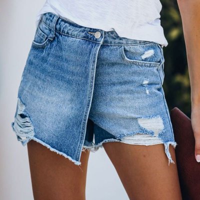 Summer Women Fashion Casual Rhole Denim Shorts