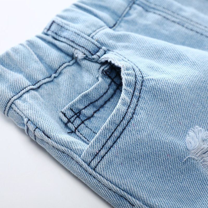 Kids Boys Casual Ripped Elastic Denim Shorts