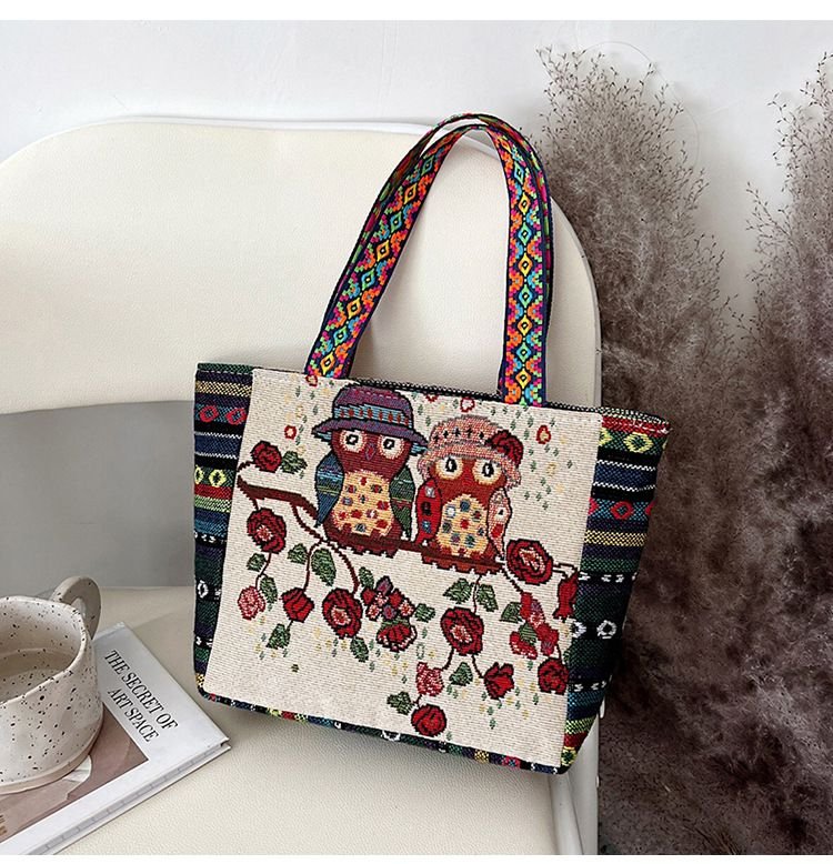 Women Fashion Ethnic Embroidered Canvas Tote Bag