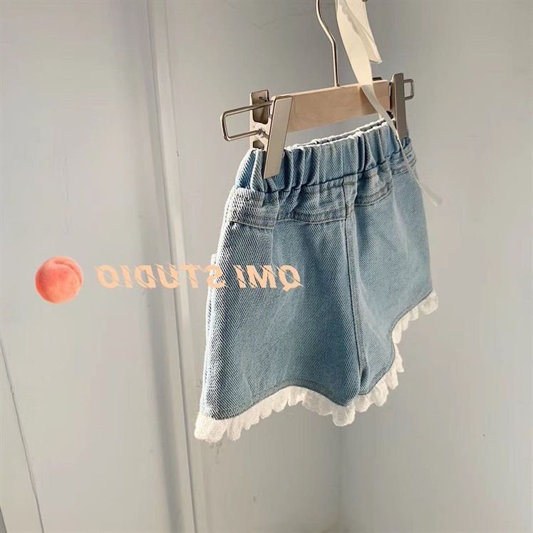 Kids Toddler Girls Fashion Casual Cute Lace Denim Shorts