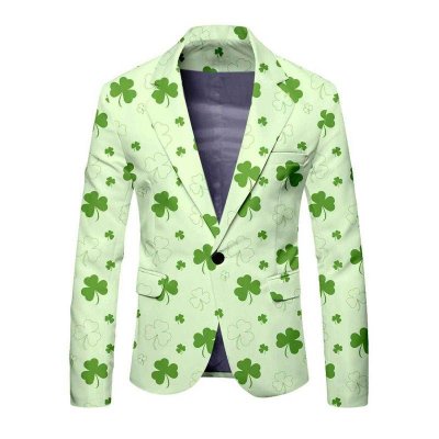 Men Fashion Casual St.Patrick Day Party Long Sleeve Lapel Suit