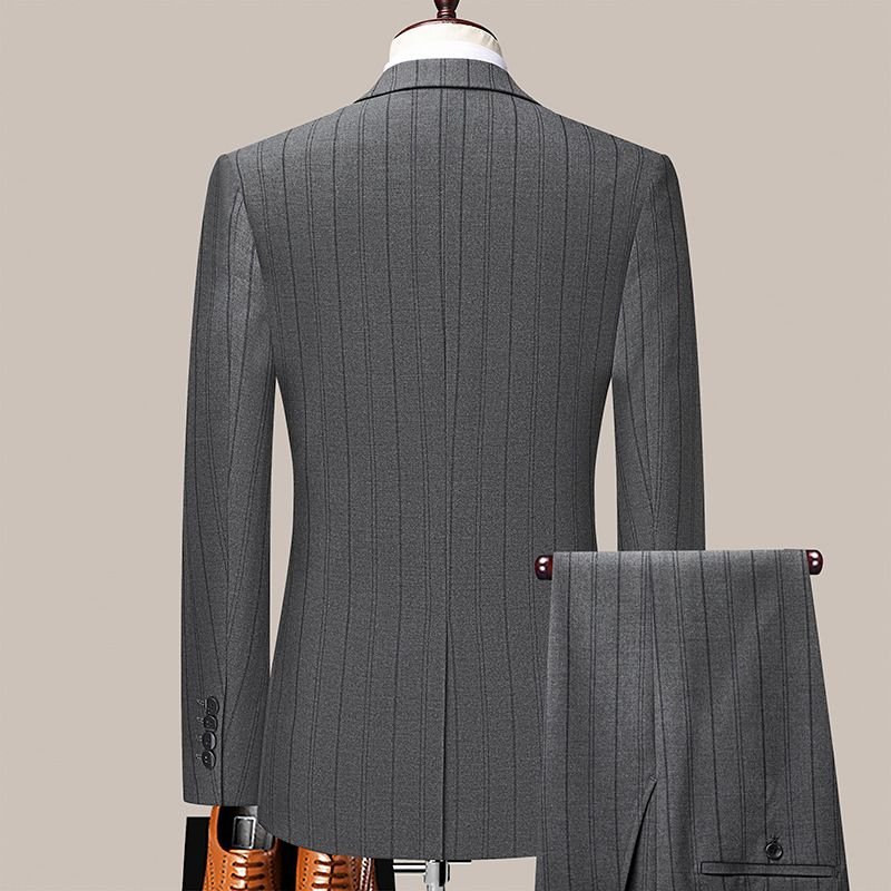 Men Fashion Business Office Stripe Long Sleeve Lapel Suit Pants Plus Size Sets