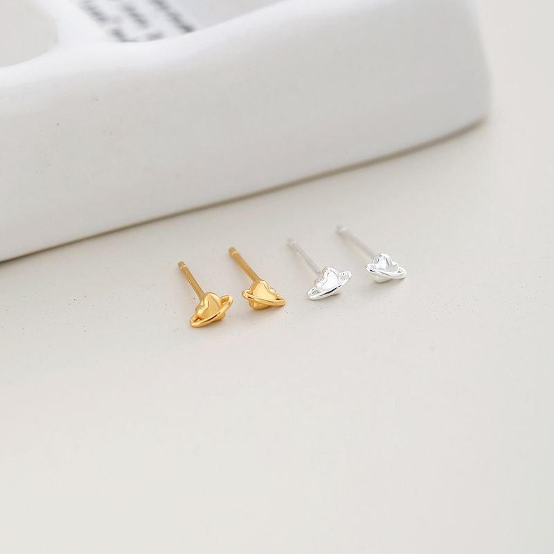 Women Simple Fashion Mini Heart-Shaped Sterling Silver Stud Earrings