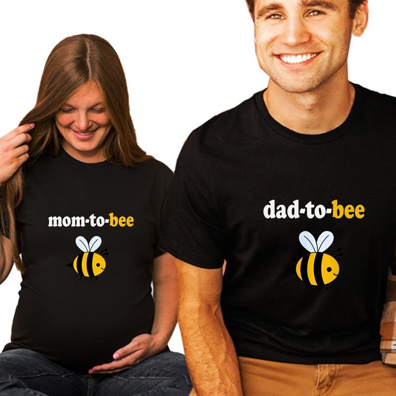 Valentine Day Pregnant Women Cartoon Cute Bee Print Round Neck Short Sleeve Couple T-Shirt