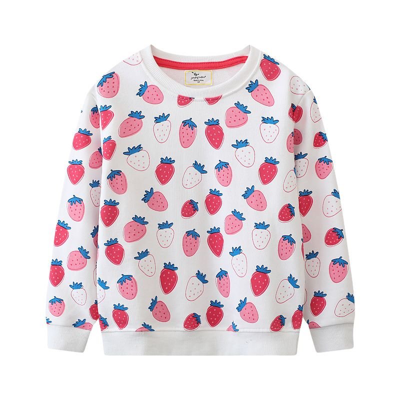 Kids Toddler Girls Casual Cute Strawberry Print Long Sleeve Round Neck Sweatshirts