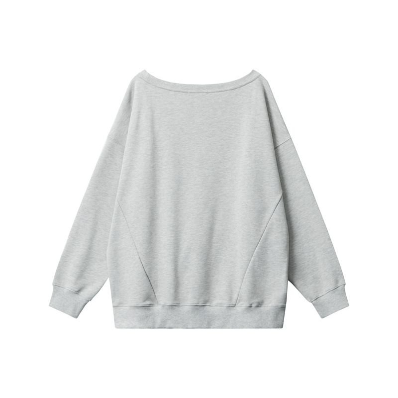 Women Casual Loose Solid Color Crewneck Long Sleeve Blank Sweatshirt