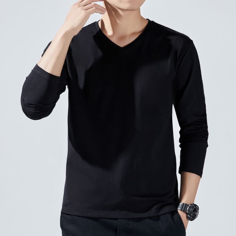 Men Fashion Casual Basic Solid Color Plus Size Long Sleeve V Neck T-Shirt