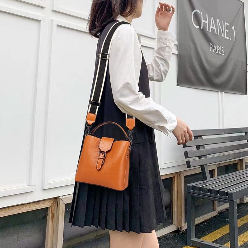 Women'S Fashion All-Match Bucket Bag Genuine Leather Handbag