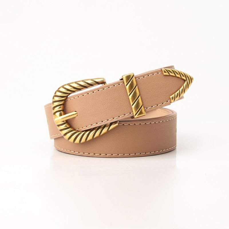 Women Vintage Alloy Thread Pin Buckle PU Belt