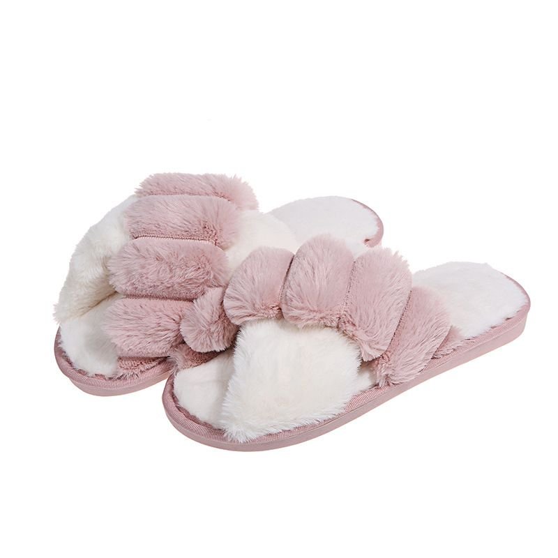 Autumn Winter Women Fashion Plus Size Cross Plush Warm Home Slippers