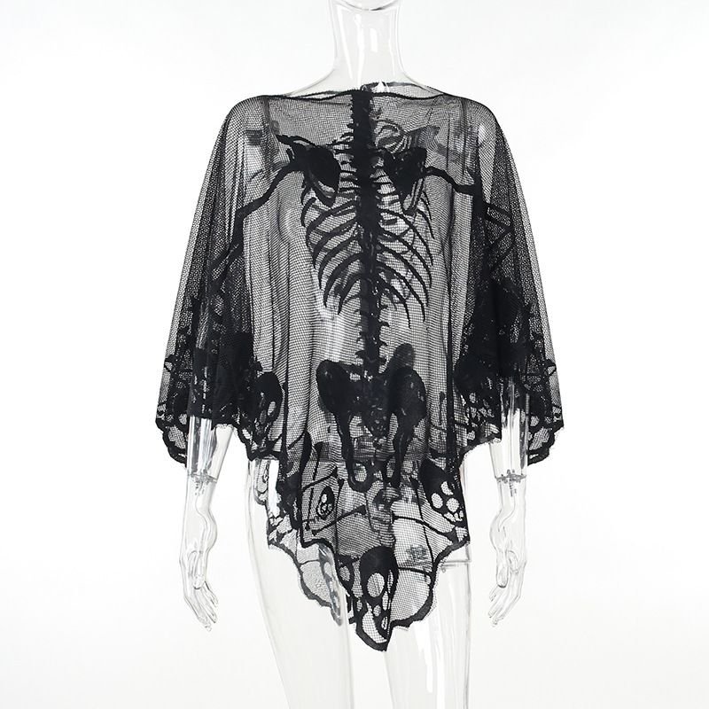 Gothic Women Dark Skull Lace Cape