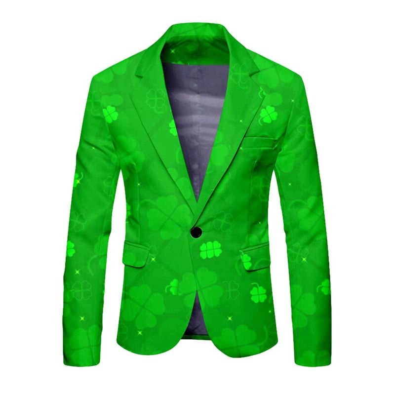 Men Fashion Casual St.Patrick Day Party Long Sleeve Lapel Suit