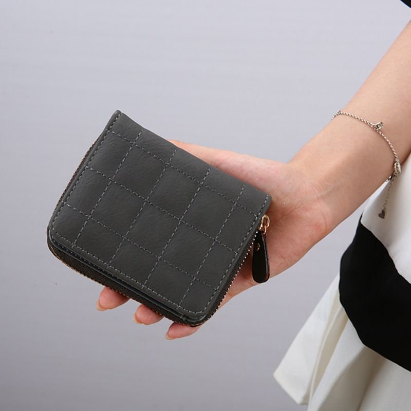 Women Fashion Rhombic Solid Color Mini Zipper Wallet