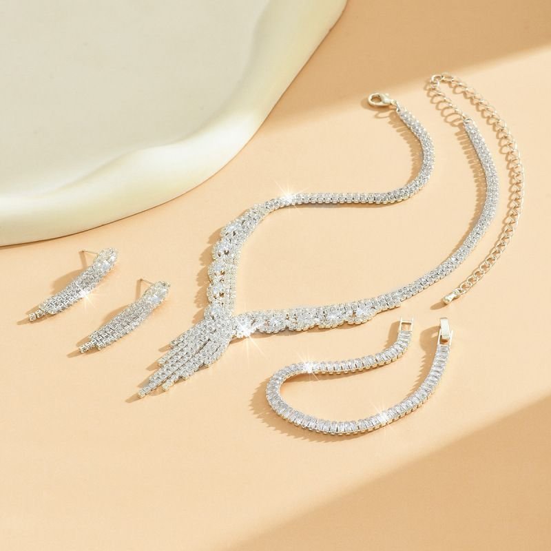 Women Fashion Rhinestone Tassel Jewelry Set