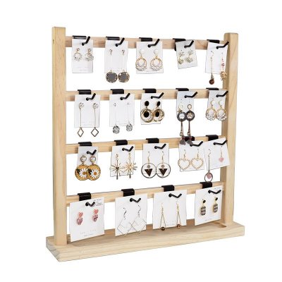 Simple Four-Layer Solid Wood Hook Jewelry Display Stand