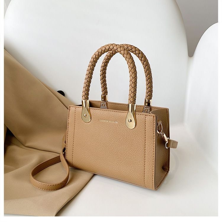 Women Fashion Simple Square Solid Color Handle Shoulder Bag