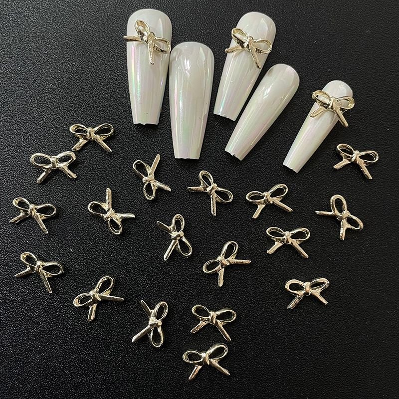 Nail Jewelry Metal Alloy Plating Bow Bright Silver Gold Double Layer Butterfly Mixed Nail Decoration 20pcs/set