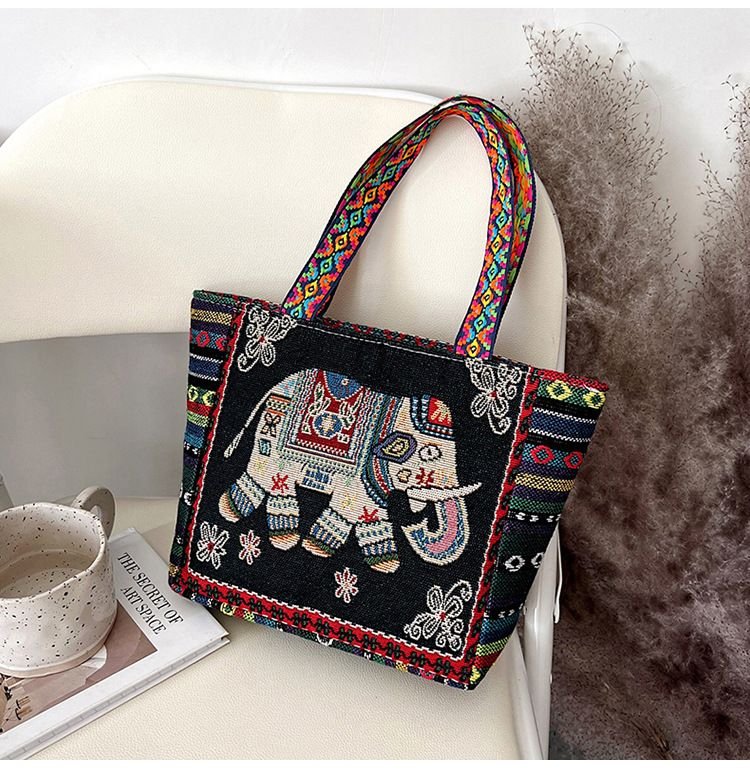 Women Fashion Ethnic Embroidered Canvas Tote Bag