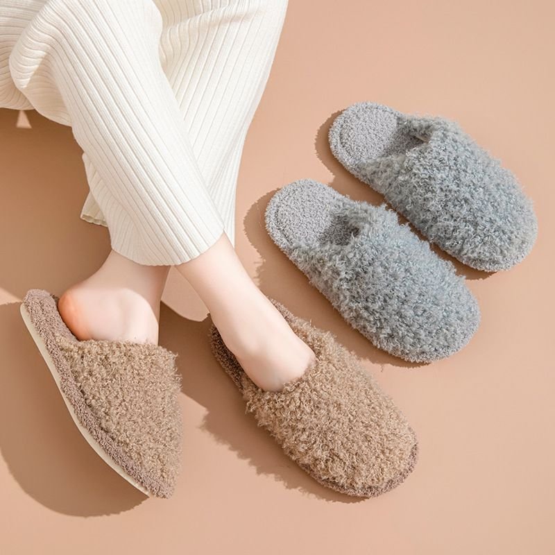 Autumn Winter Women Fashion Solid Color Plush Plus Size Home Slippers