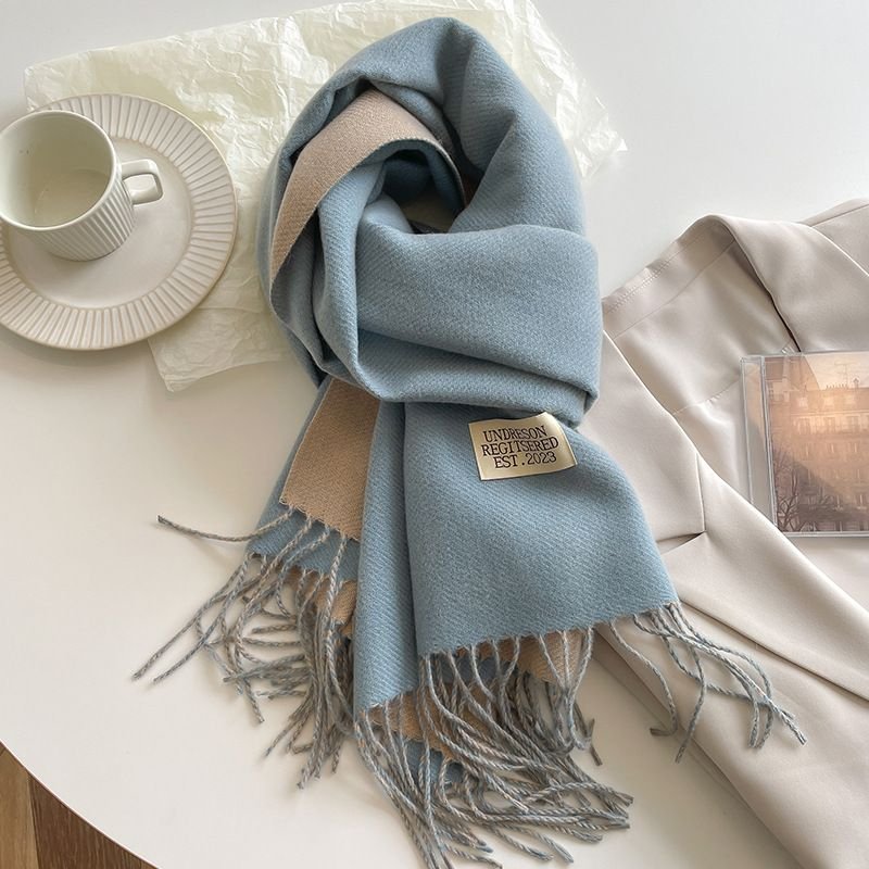 Autumn Winter Women Fashion Solid Color Double-Sided Cashmere Warm Scarf