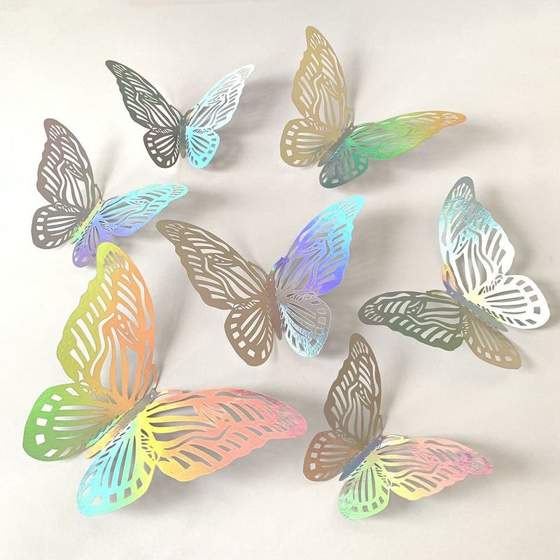 Multicolor 12pcs/Set Three-Dimensional Hollow Butterfly Sticker