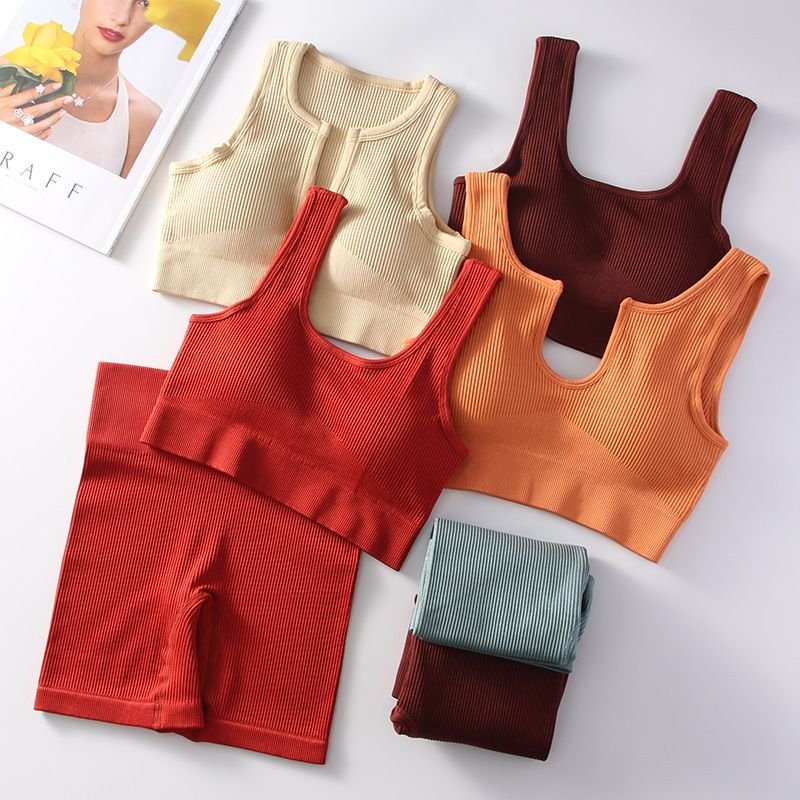 Women Yoga Fashion Solid Color Shorts Sports Two-Piece Set